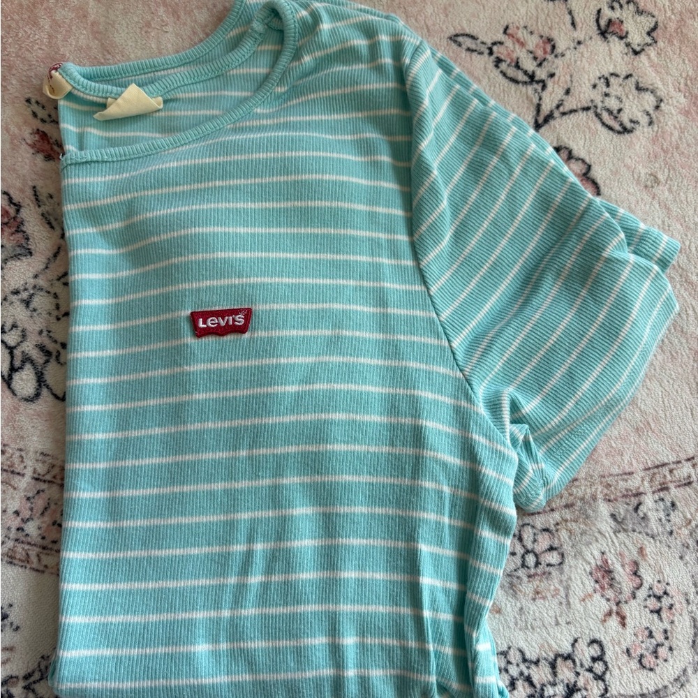 Levi's Blue and White Striped Short Sleeve Tee